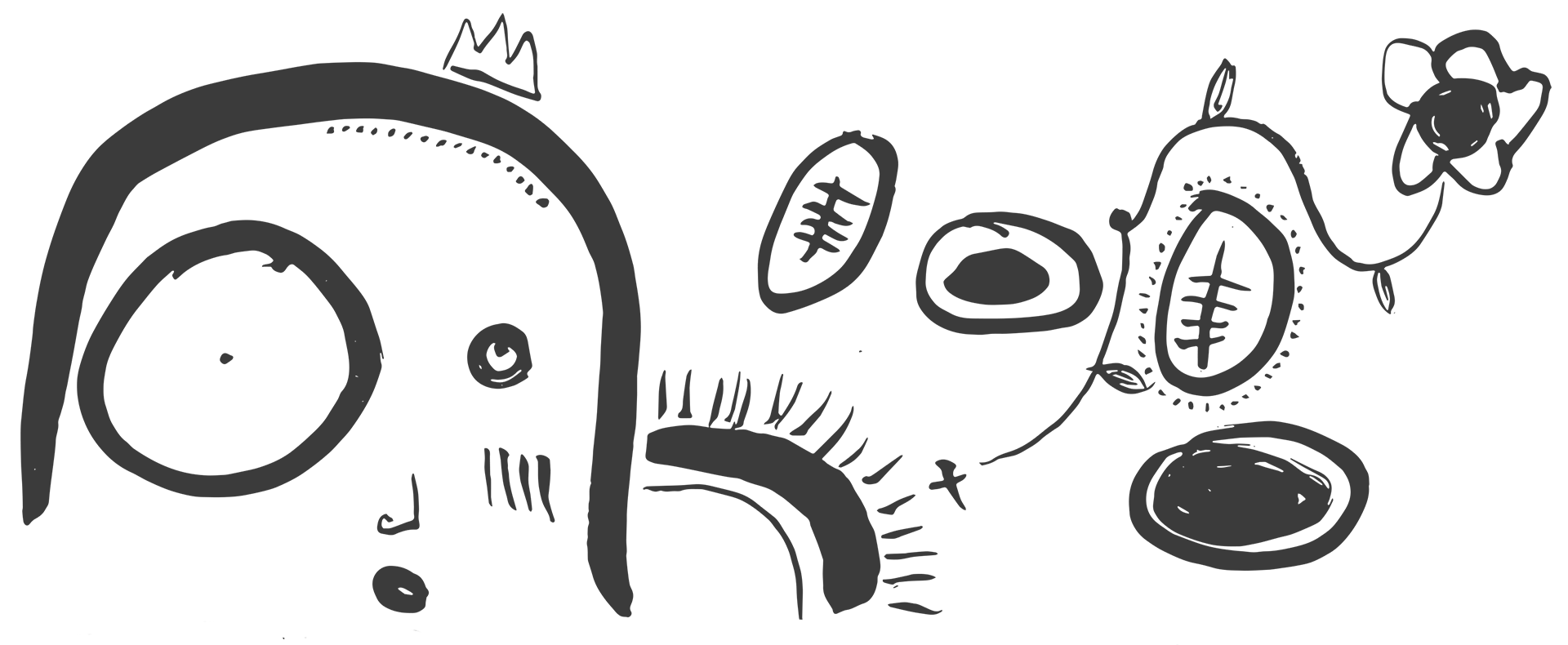 face with a crown looking at a flower and a cowrie shell oracle
