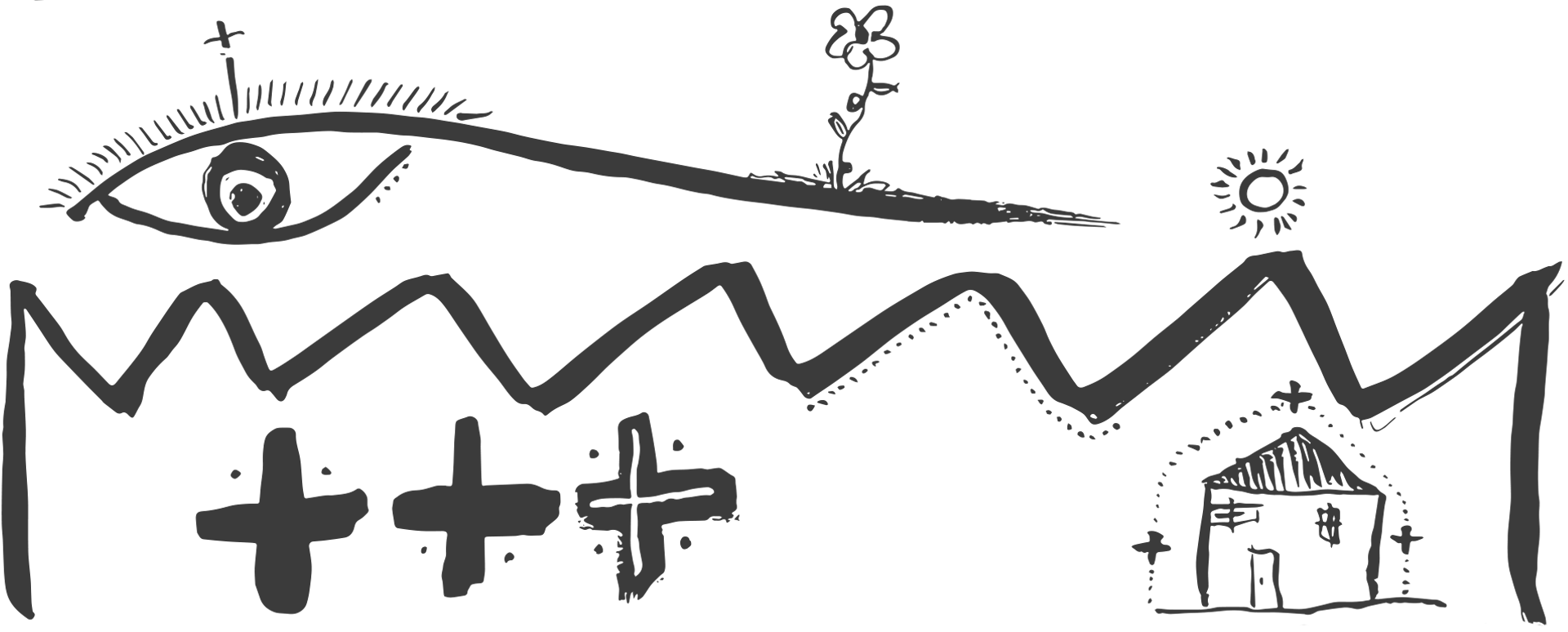 a crown with a house to the right and an eye and flower above